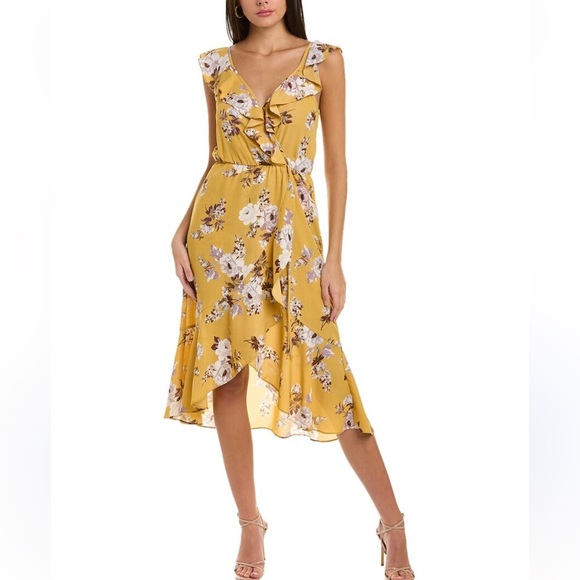 Socialite Floral Ruffle Yellow Dress. - Picture 1 of 15
